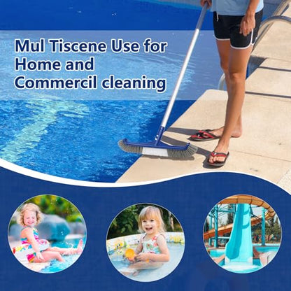 Banax Pool Brush Head, 17.5" Swimming Pool Brush for Cleaning Pool Walls, Curved Edge Heavy Duty Head Designed for Cleans Walls, Premium Nylon Brush with EZ Clip - color: Two-in-one Brush