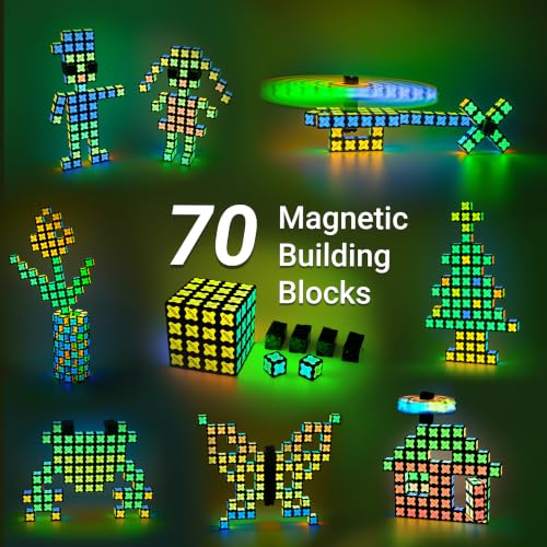 TOSY Magnet Cube 4x4 - 560 Magnets, 70 Blocks, 8 in 1 Toy: Puzzle Cube Game, Creative Building Blocks, Transformable Fidget Spinner, Infinity Cube, Magnet Tiles, UV Flashlight, Glowing STEM/STEAM Toy - color: Cube 4x4x4