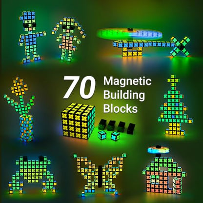 TOSY Magnet Cube 4x4 - 560 Magnets, 70 Blocks, 8 in 1 Toy: Puzzle Cube Game, Creative Building Blocks, Transformable Fidget Spinner, Infinity Cube, Magnet Tiles, UV Flashlight, Glowing STEM/STEAM Toy - color: Cube 4x4x4