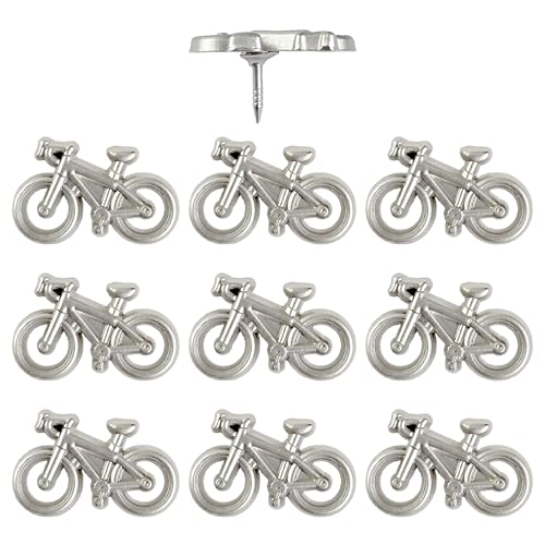 Bicycle Push Pins - Silver Metal Bike Pins - for Cork Board, Maps, or Lapel Pin Use - Designed in USA - Set of 10 - color: Bike - Silver, size: Set of 10