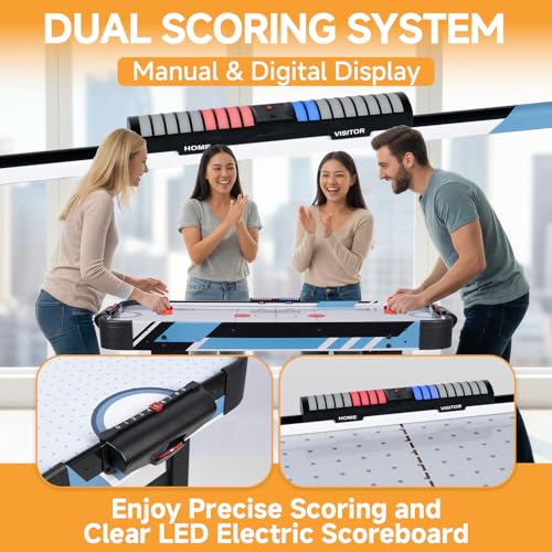 48” Air Hockey Table for Adults – Full-Size Arcade Game Table with LED Electronic Scoreboard, 2 Pushers & 2 Pucks, Sturdy MDF Frame for Home, Office & Game Room