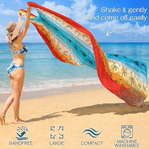 BYDOLL Beach Blanket Waterproof Sandproof Large Sand Free,78''X81''/10'X9' Oversized Sandless Lightweight Blanket Picnic Mat for Beach Travel Camping Hiking with Stakes - color: Bach Boho, size: 78"X81"