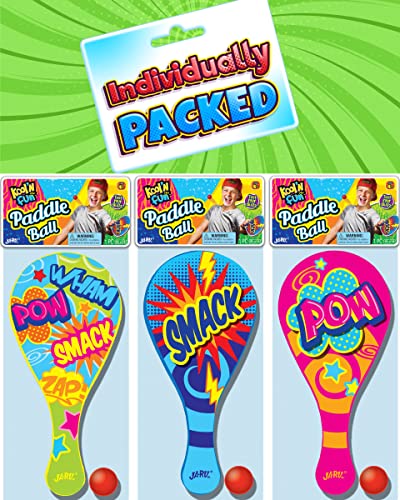 Kool N' Fun Plastic Paddle Ball w/ String Attached (1 Paddle) by JARU. Classic Retro Toys for Kids & Adults, Boy & Girl. Indoor Game and Outdoor Set Toys. Party Favors Birthday Easter Prizes 1994-1