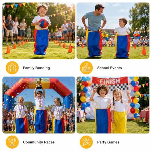 RAINFLOW Potato Sack Race Bags - 2 PCS Outdoor Games Sack Race Bags for Adults and Kids Carnival Games for Outside Camping Backyard Birthday Party Family Reunion Field Day