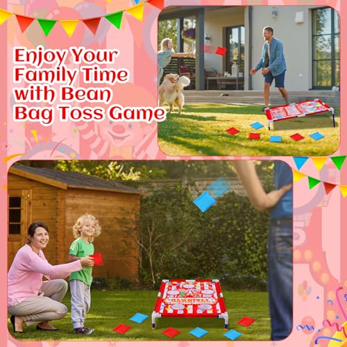 Carnival Games 2 in 1 Bean Bag Toss with 12 Bean Bags for Boys Girls Outdoor Cornhole Circus Game Set Portable Toss Games for Throwing Carnival Theme Party