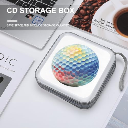 Watercolor Cute Golf Ball CD Case DVD Storage Case Portable for Car Home Travel