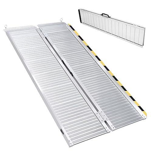 BEJONI 5FT Portable Wheelchair Ramp with Handle, 28'' Wide, Sliver | Aluminum Folding Handicap Ramp, 600 Lbs Capacity Non-Skid Wheelchairs for Home Steps, Thresholds, Doorways, Front Porch - size: 5FT x 28'' W