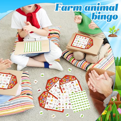 Liliful 35 Pcs Farm Party Bingo Game Farm Animals Game 24 Players Barnyard Birthday Bingo Cards Farm Barn Games for Kids Adults Family School Classroom Activities Farm Themed Party Favors Decoration