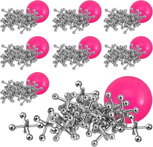 Metal Jacks Game Set - 48 Sets - Retro Kids' Entertainment with Metallic Jacks and Bouncy Ball - Classic Jacks Game for Fun and Skill Development - style: 48 Pack