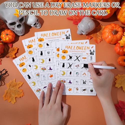 Hoolerry 30 Pcs Scavenger Hunt for Kids Road Trip Game Car Spring Summer Wedding Scavenger Hunt Cards Travel Activities Camping Games Outdoor Indoor Seek Activity for Kids Adults (Halloween) - style: Halloween
