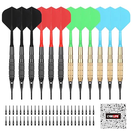CyeeLife Darts Plastic Tip,Soft Tip Darts Set,12 Pcs 18 Gram with 50 Extra Dart Tips for Electronic Dartboard