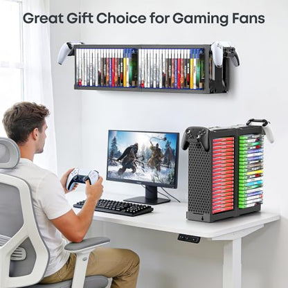 Kytok Video Game Disc Rack Tower Video Game Storage Universal for PS5/PS4/ XBOX One/Series/Nintendo Switch Game, Game Organizer Shelf Display Stand for Wall Mount/Desk/Floor with Controller Holder - size: 4-Tier