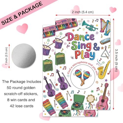 50 Pcs Dance Sing & Play Scratch off Game Cards, Musical Instruments Scratch Cards for Music Birthday Party, Back To 80s 90s Party Supplies, Dancing Activity Lottery Prize Raffle Ticket - color: Multi