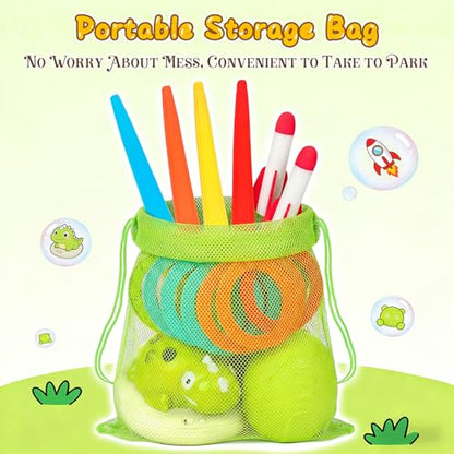 3 in 1 Musical Jump, Toss Ring Game and Stomping Launch Rocket with Storage Bag, Remote Control Outdoor Toys for Kids 3-6 Exercise Jump Gross Motor for Toddlers Indoor/Yard Game Gift for Boys Girl 4-8