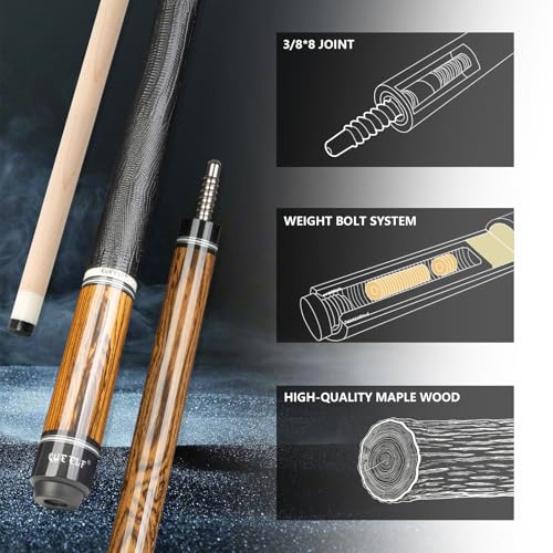 CUEELF Pool Cue Stick Low Deflection Hand-Made Inlay Billiard Cue 58'' Professional Billiard Pool Cue Stick for Adults-12.5mm Tip,3/8 * 8 Joint - color: WD-YH-SM-HJT