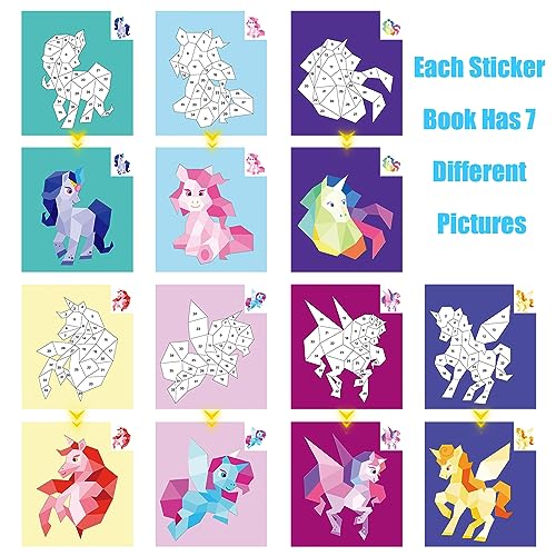 AEAHALY 4 Pack Paint by Sticker Kids Crafts for Kids Ages 4-8 Sticker by Number Books Boys and Girls Birthday Gifts Party Favor, Travel Toys for Toddlers Learning (Animal+Ocean+Insect+Horse) - style: Style2-4PCS