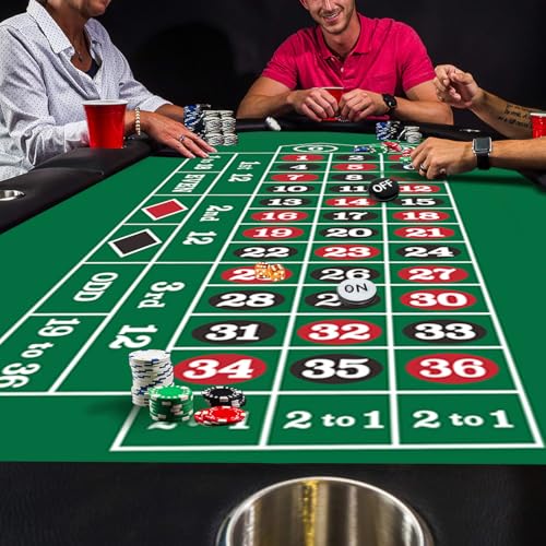 GSE Games & Sports Expert 36" x 72" Casino Layout Felt, Professional Casino Tabletop Mat for Parties, Casino Poker Game Night - style: Roulette