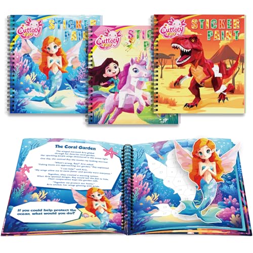 3PCS Paint by Sticker Book for Kids Ages 4-8 - Sticker by Number Activity Books with Stories | Travel Airplane Car Toys, Screen-Free Puzzle Easter Craft Gift for Girls Ages 3-5 4-6 6-8 - color: Style-3-3pcs