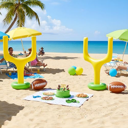 Hungdao 4 Pcs Football Party Supplies Kit Include 2 Jumbo Inflatable Football Goal Post and 2 Giant Blow up Footballs for Birthday Tailgate Decoration Backyard Game