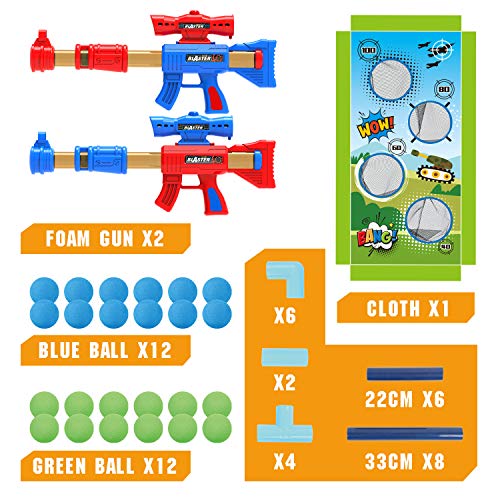 SpringFlower Shooting Game Toy for 6 7 8 9 10+ Years Olds Boys,2pk Foam Ball Popper Air Toy Guns with Standing Shooting Target,24 Foam Balls, for Kids
