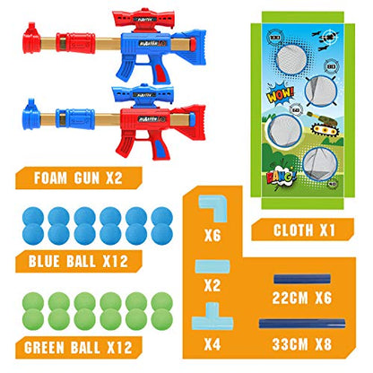 SpringFlower Shooting Game Toy for 6 7 8 9 10+ Years Olds Boys,2pk Foam Ball Popper Air Toy Guns with Standing Shooting Target,24 Foam Balls, for Kids