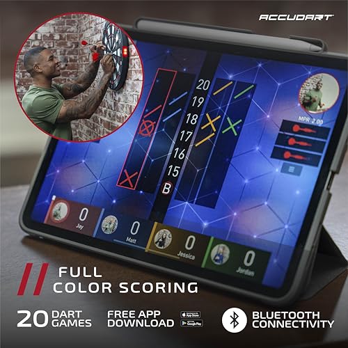 Accudart Smart Electronic Dartboard – Soft Tip Board with Online Play, Bluetooth App Scoring, Stat Tracking & 15.5” Regulation Target