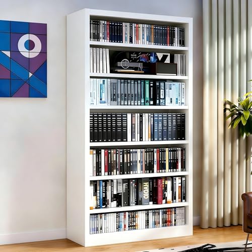 55" Media Storage Cabinet, Metal CD Storage Rack with 6 Adjustable Shelves, 7-Tier Large Stereo Cabinet for Living Room, Home Entertainment (White) - color: White, size: 7 Tier