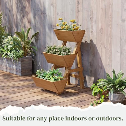 3-Tier Wooden Vertical Raised Garden Bed with Legs, Tiered Planter Box, Vertical Garden Planter,Wood Plant Stand Wood Flower Rack for Patio, Balcony, Freestanding (Brown-Small) - color: Brown, size: Small