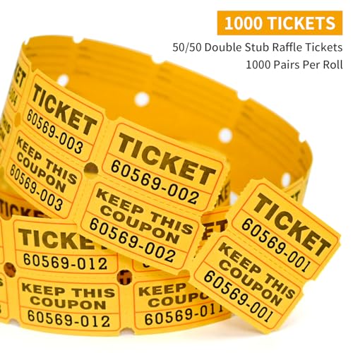 L LIKED Raffle Tickets Double Rolls 1000 Per Roll 50/50 Raffle Tickets for Events,Carnivals, Entry, Class Reward, Prizes(Yellow) - color: 1000 Yellow