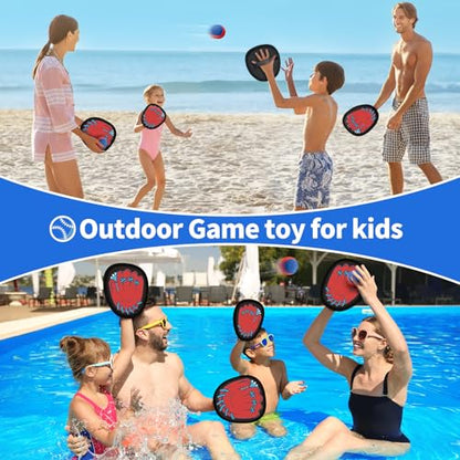SpringFlower 4 Pack Catch and Toss Game, Toddler Catch Ball Game Set, Kids Baseball Beach Outdoor Pool Game Toy for Kids, Boys & Girls Toy for Kids Toddlers, Fun Idea Gift - style: Red