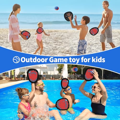 SpringFlower 4 Pack Catch and Toss Game, Toddler Catch Ball Game Set, Kids Baseball Beach Outdoor Pool Game Toy for Kids, Boys & Girls Toy for Kids Toddlers, Fun Idea Gift - style: Red
