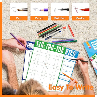 Gethelud 2 Pack Road Trip Game Pads, 10 Games (Categories, Dot & Boxes, Tic-tac-Toe, Scavenger Hunt Bingo), Pen Pencil Paper Game, Plane Trip/Car Travel/Getaway Activity Pad for Kid, Adult - style: Classic+Scavenger hunt bingo