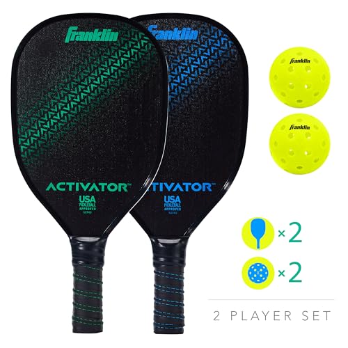 Franklin Sports Pickleball Paddle and Ball Set - Wooden Pickleball Rackets + Balls - Activator - USAPA Approved | Ball Set - style: 2 Player Set- Blue/Green