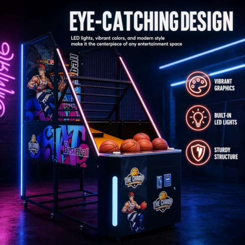 Foldable Coin Operated Basketball Arcade Game Machine 2 Player | LED Scoreboard, Sound Effects, Commercial Grade, Home & Bar Use, Indoor Use