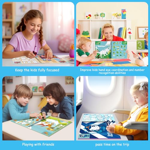 homicozy 3PCS Sticker Paint Books for Kids Ages 4-10,Dinosaur Astronaut Ocean Animals Designs Paint by Stickers,Sticker by Numbers,Party Birthday Gifts for Boys 4-10,Create 30 Pictures at a Time - style: Style2-3PCS