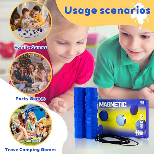 Magnetic Chess Game with Stones, 24 Piece Magnet Game with String for Kids & Adults, Puzzle Strategy Board Games for Family Night, Travel, Party & Camping﻿