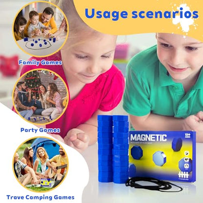 Magnetic Chess Game with Stones, 24 Piece Magnet Game with String for Kids & Adults, Puzzle Strategy Board Games for Family Night, Travel, Party & Camping﻿