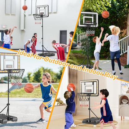 Kids Indoor Basketball Hoop with Scoreboard & Timer,Toddler Adjustable Height Basketball Goal Toy for Outdoor Backyard,Sports Game Play - style: Stand