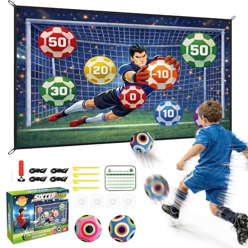 Soccer Ball Game Mat Set for Kids, Sticky Soccer Target Game with 59 x 39 in Flannel Mat, Scoreboard and 2 Balls, Indoor Outdoor Soccer Toys for Ages 3–8 (Medium)
