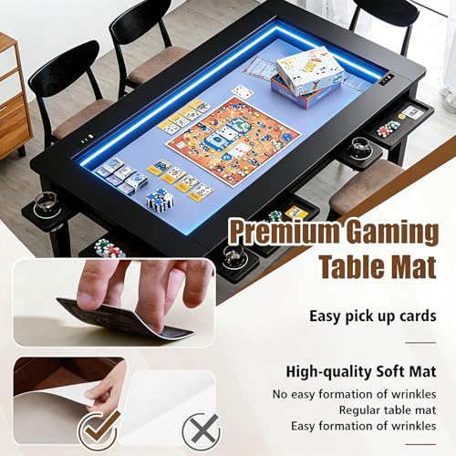 Haddockway Solid Wood Board Game Table with Colorful Led Lights, Dining/Gaming Table for 4-6 Players with Charge Station,Removable Top, Play Mat, 6 Cup Holders & Trays (Black) - color: Solid Wood Black With Led Light