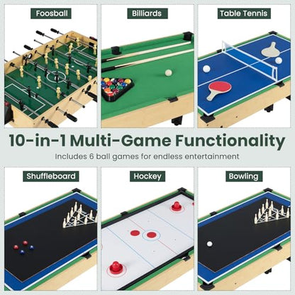 Goplus 10-in-1 Combination Multi Game Table Set, Adult Size Combo Game Table W/Foosball, Table Tennis, Pool, Air Hockey Table, Bowling, Chess, Checkers, Backgammon for Game Night - color: ['Black', 'Brown']