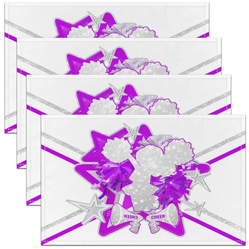Purple Cheerleader Placemats Set of 4,Cheerleading Team Table Mats,Sliver Glitter Stars Lines Placemat for Kitchen Dining Table Modern Fashion Dining Table Decor,18"x12" - color: Cheer Purple