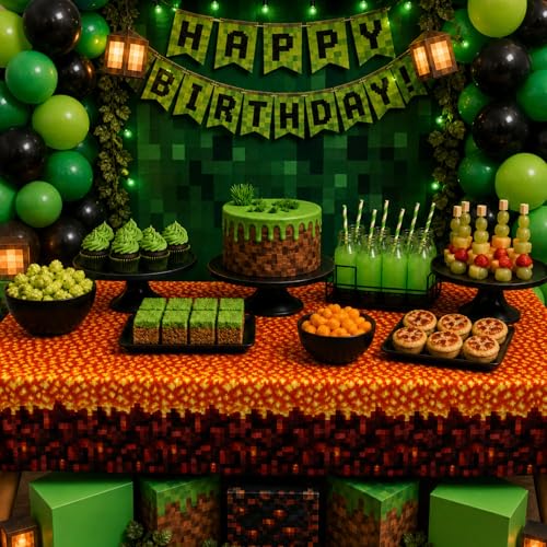 Blue Orchards Pixel Lava Tablecover (Pack of 3) 108" x 54" – Immersive Lava Themed Gaming Tablecloth, Accent and Backdrop, Gift Wrap, Lava Block Style Party Table Cover, Lava Rock Inspired - color: Pixel Lava (Pack of 3)