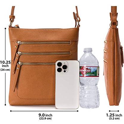 Solene Crossbody Bag Functional Multi Pocket Messenger Purse Top Zip Closure Shoulder Handbag With Adjustable Strap - color: Tan