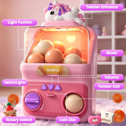Skirfy Capsule Vending Machine for Kids, Light Up Toy Vending Machine with 15 PCS 1.77" Reusable Toy Capsules, Prize Machine, Arcade Game Toy, Birthday Gift for Girls Boys Ages 3-8 - color: Pink