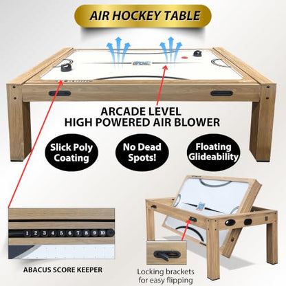 7ft Multi Game Table 4 in 1 Pool Table Ping Pong Table Air Hockey Combo Game Table Includes All Accessories for Game Room & Family - color: Natural Oak