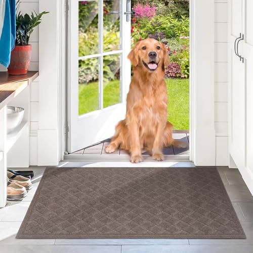 BZ34 Heavy Duty Front Door Mats Non Slip Rubber Backing Entrance Mat Shoes Scraper Welcome Mat - color: 24" X 36" Weave Brown【regular Door】