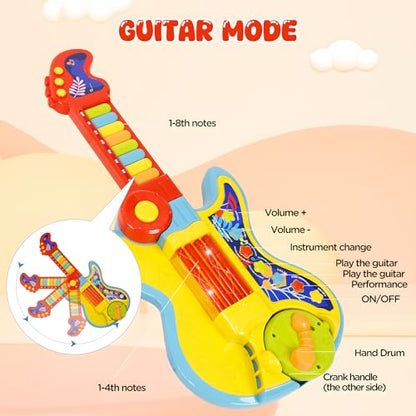 Toddler Guitar Toy 2-4 Years, 4-in-1 Kids Musical Toy with Piano & Projector, Light Up Music Instrument Toy for Toddlers, Learning Educational Toy Gift for 2 3 4 5 Year Old Girls Boys - color: Yellow