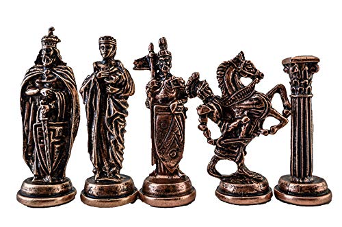 (Only 32 Pieces) Medieval British Army Antique Copper Metal Handmade Chess Pieces (Without Board)
