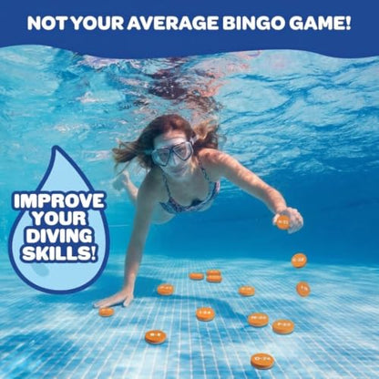 Aqua Pool Bingo Diving Game for Adults & Kids- Swim for & Call 75 Sinking Numbers, Fill Your Card To Win- Includes 200 Marker Chips, 10 Waterproof Play Cards, Summer BBQ Fun, Beach Party Activity Toy